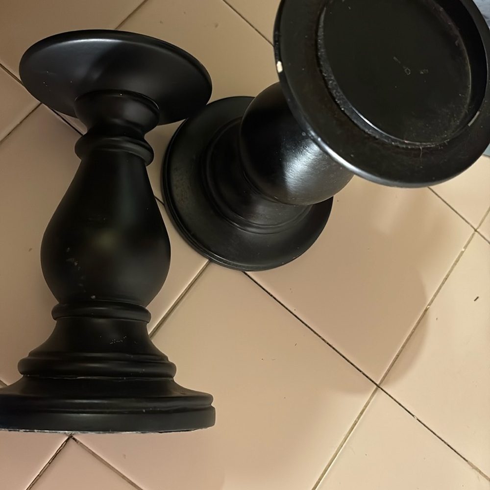 FINAL MARKDOWN!! PAIR Pottery Barn Pillar Candle Holders …matte black - Picture 2 of 4